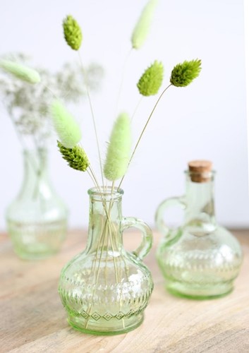 Gekleurd glazen flesje, vaasje, Lille Soft groen / stuk h.10 Ø7cm