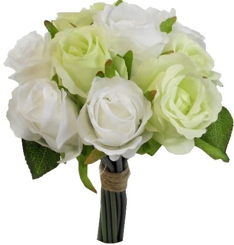 Budget boeket Handgebonden Zijden 26 cm Wit/Groen Low Budget Boeket Rozen