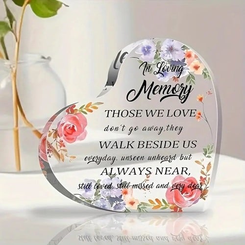 Hart van Epoxy met bloemen In loving memory 10*1 cm Persoonlijk aandenken