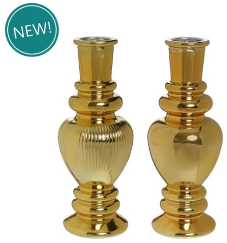 Gekleurd Glazen Flesje Venice Vaasje Kandelaar Goud Ø5,7 cm H15,5 cm per stuk