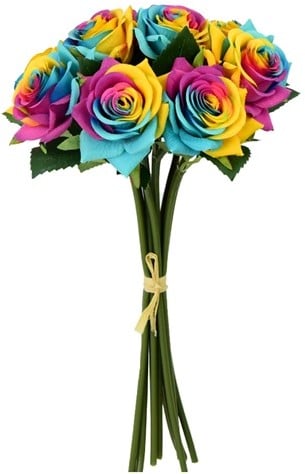Zijden Roos Regenboog Fresh Touch Diamond Bundel 35 cm