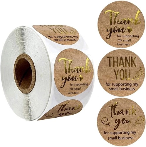 Sluitstickers Thank you for Supporting My Small Business Goud etiket rol 500 labels