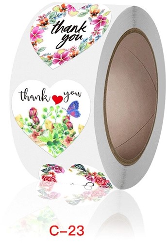 Sluitstickers Thank you Flowers Hartvorm etiket rol 500 labels
