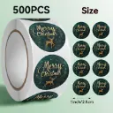 Sluitstickers Kerstetiketten Merry Christmas Gouden Rendier rond etiket 2,5 cm rol 500 labels 