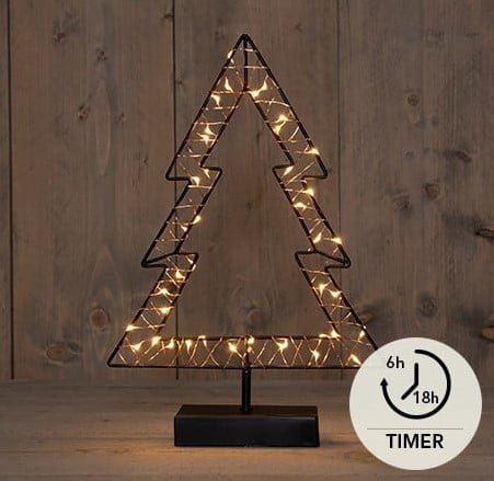 [A-027531] Metalen frame Kerstboom met ledlichtjes 24x35,5 cm 40 LED Classic 2xAA timer IP20