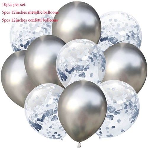 [A-019107] Ballonnen gemengd Zilverkleurig met confetti verjaardagsfeestje babyshower