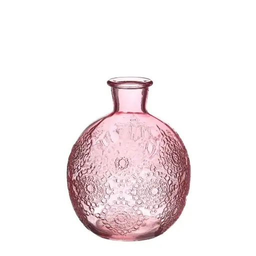 [A-025952] Gekleurd Glazen Flesje Bologna Vaasje Kandelaar Soft Roze Ø9,5 cm H12 cm per stuk