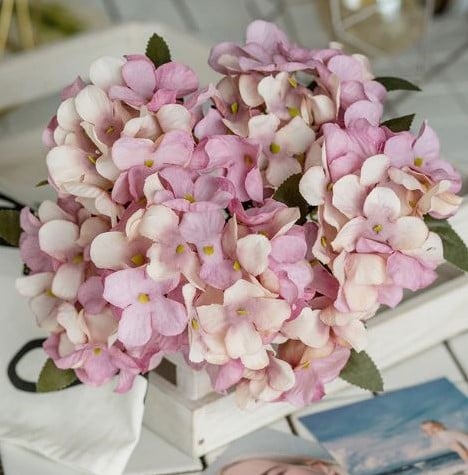 [A-023332] Hortensia Hydrangea Bundel Mauve Creme Zijdenbloem 6 takken ca. 30 cm