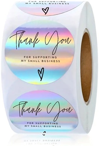 [A-025001] Sluitstickers Thank you for Supporting My Small Business Regenboog etiket rol 500 labels