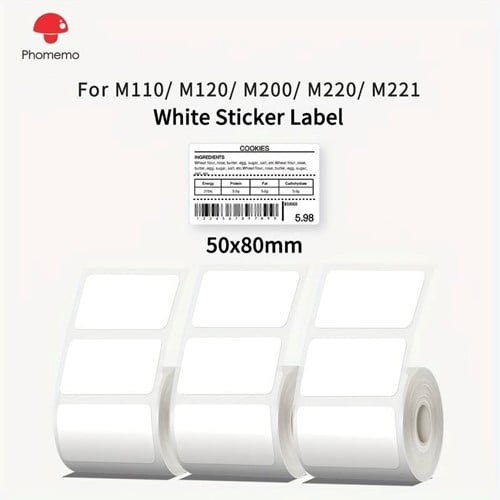 [A-025928] Thermische labels Blanco etiketten voor thermal labelprinters Phomemo M110 M220 M221 Wit 50x80 mm rol 100 stuks