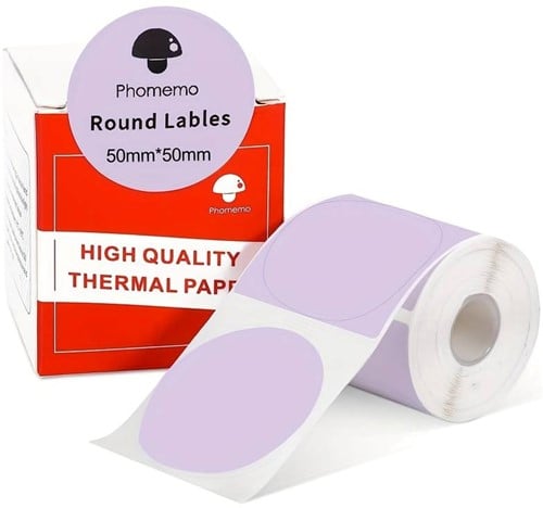[A-025930] Thermische labels Blanco etiketten voor thermal labelprinters M110 M110S M120 M200 M220 M221 Lila rond 50 mm rol 140 stuks