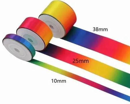[A-024629] Dubbelsatijn lint dubbelzijdig Regenboog kleurrijk 25 mm per 2,5 meter 